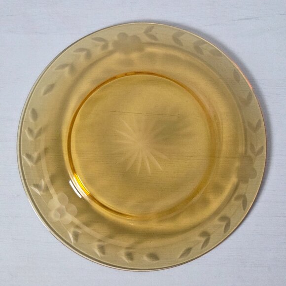 RARE FIND Vintage Set of 5 Luncheon Plates Cut #405 Amber by Tiffin-Franciscan - Picture 9 of 12
